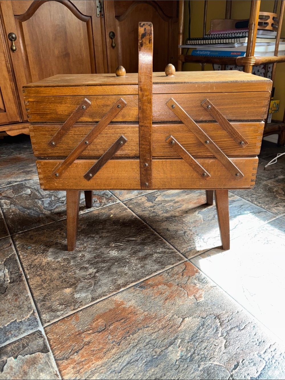 Vintage Wooden Sewing Caddy in Warm Brown